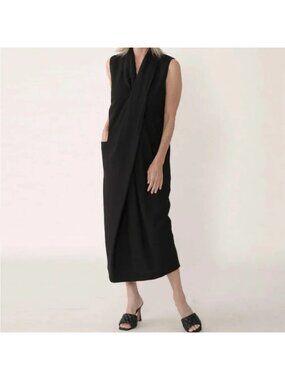 Brian Bailey Black Beige Draped Midi Dress - Large